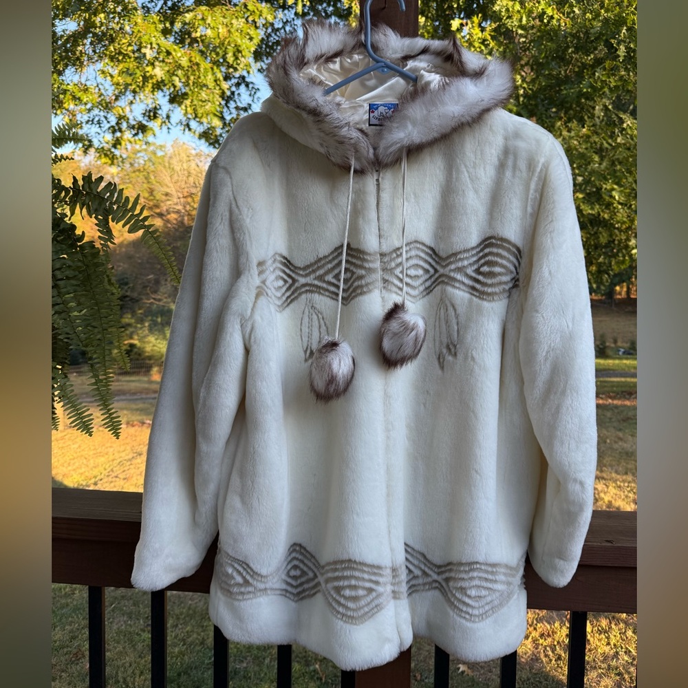 Vintage Native American Faux Fur Hooded Coat